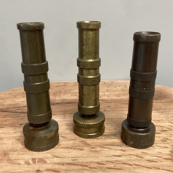 Vintage Brass Water Hose Nozzles - Set of 3 with 2 of them marked - Collectible - Picture 2 of 10